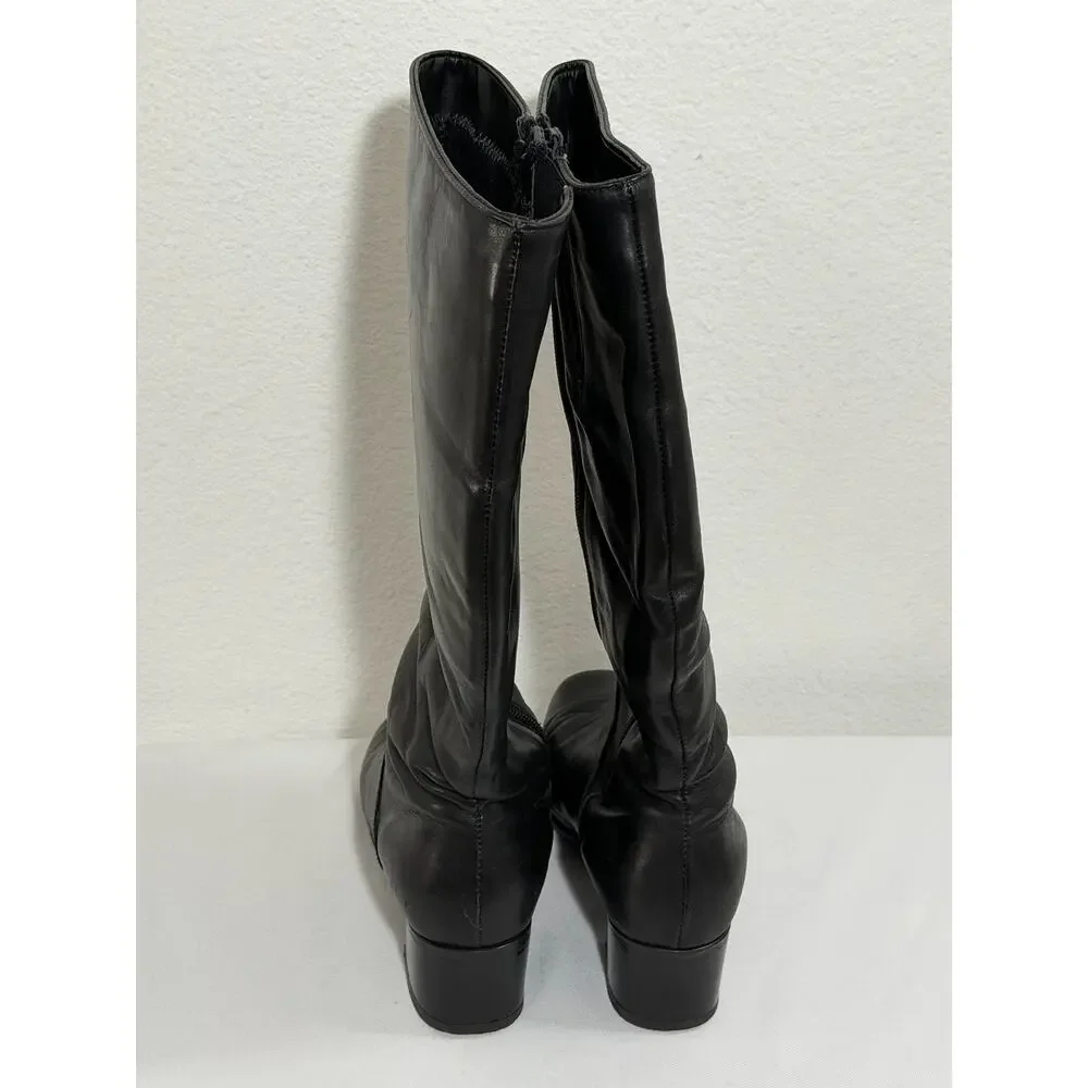 Vintage 90's Re'gence Canada Tall Winter Leather Boots Black Cozy Lined